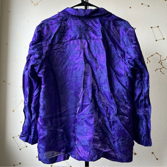 Vintage Easy Spirit Metallic Purple Button Up Floral Long Sleeve Blouse - Picture 3 of 5